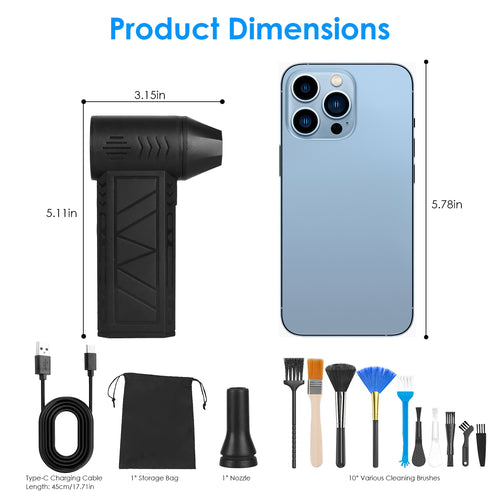 1Pc Compressed Air Duster With LED Light Up To 150000RPM Speed For PC Keyboard Cleaning