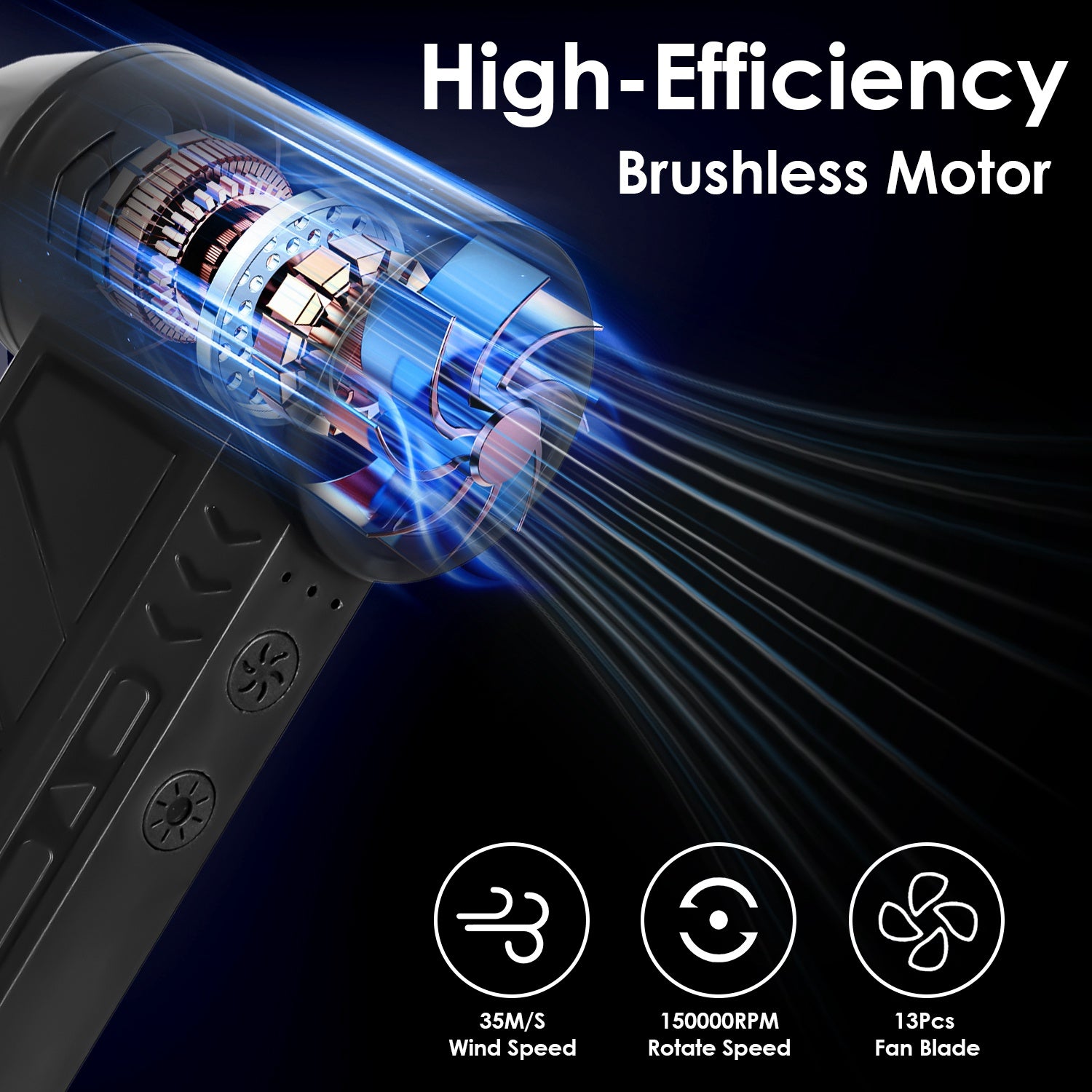 1Pc Compressed Air Duster With LED Light Up To 150000RPM Speed For PC Keyboard Cleaning