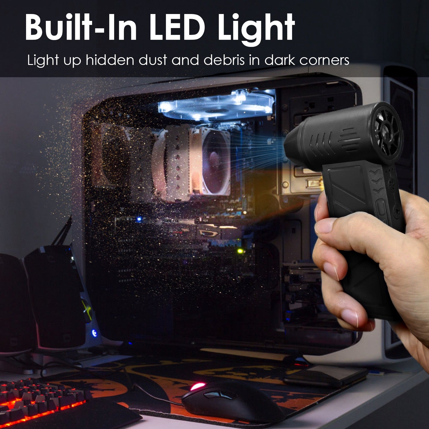 1Pc Compressed Air Duster With LED Light Up To 150000RPM Speed For PC Keyboard Cleaning