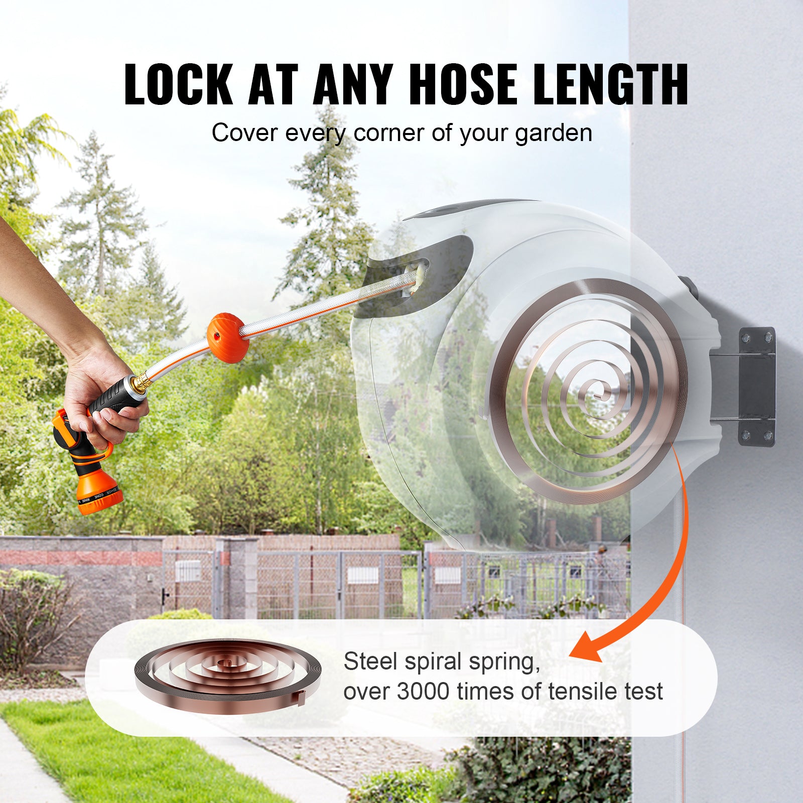 VEVOR Retractable Hose Reel Water Hose Reel Swivel Wall-Mounted
