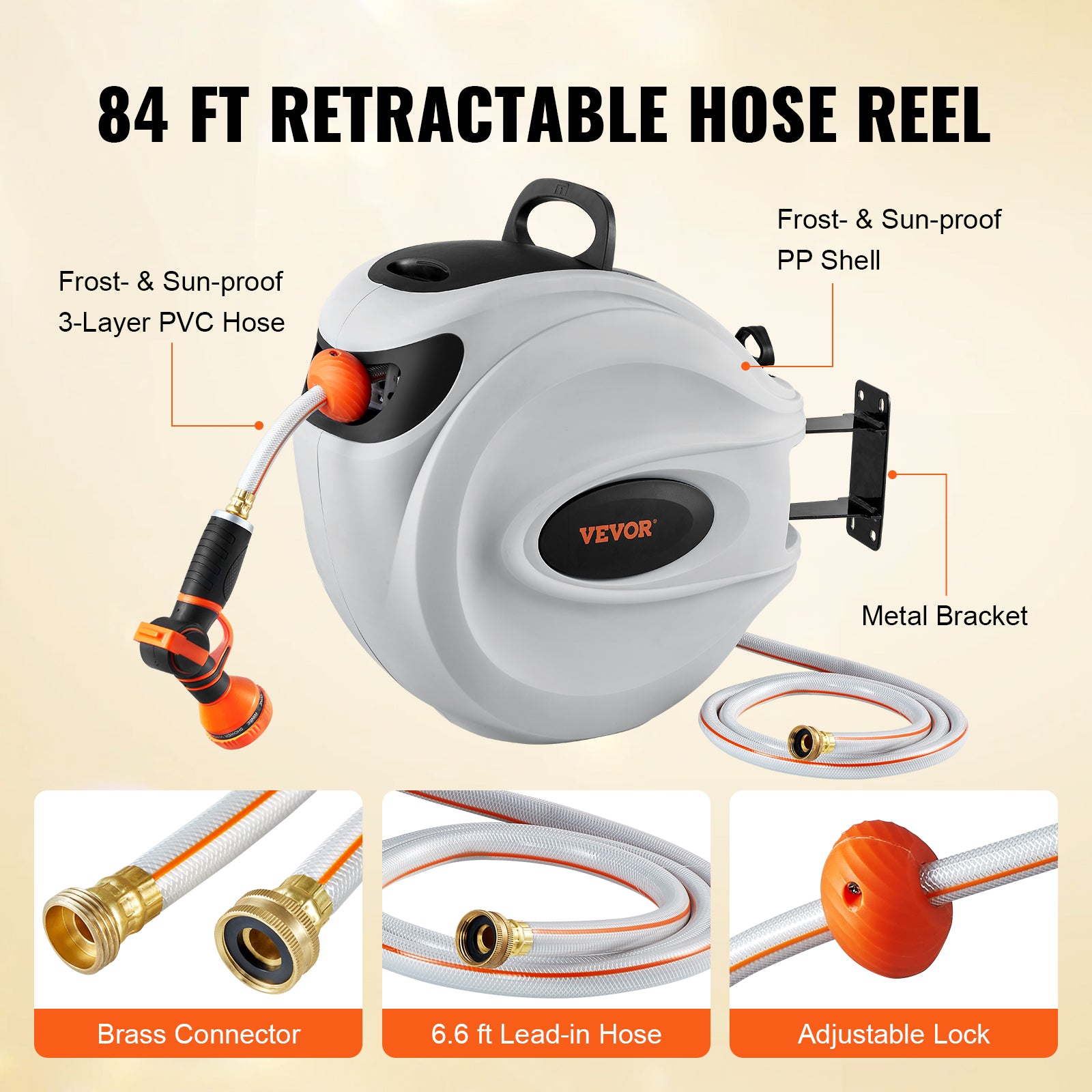 VEVOR Retractable Hose Reel Water Hose Reel Swivel Wall-Mounted