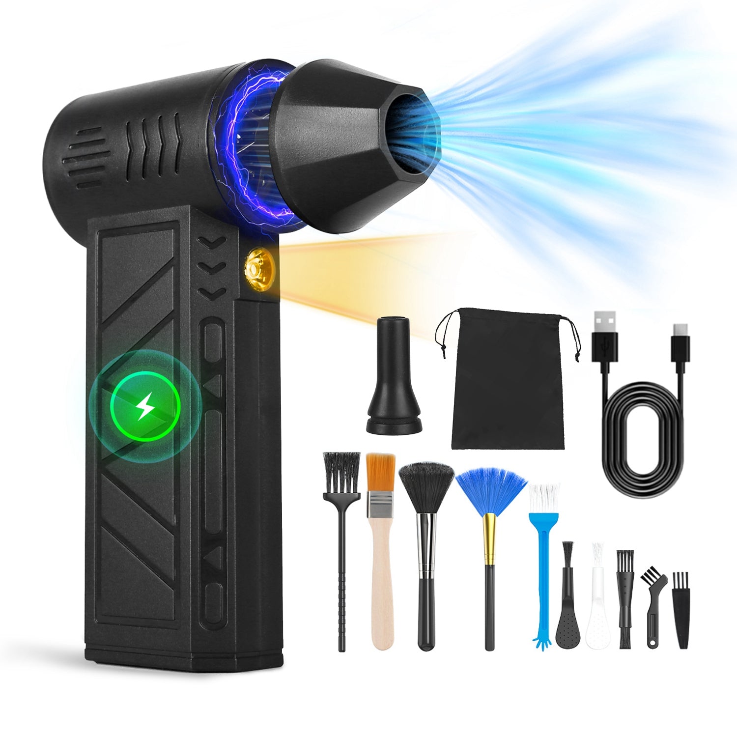 1Pc Compressed Air Duster With LED Light Up To 150000RPM Speed For PC Keyboard Cleaning