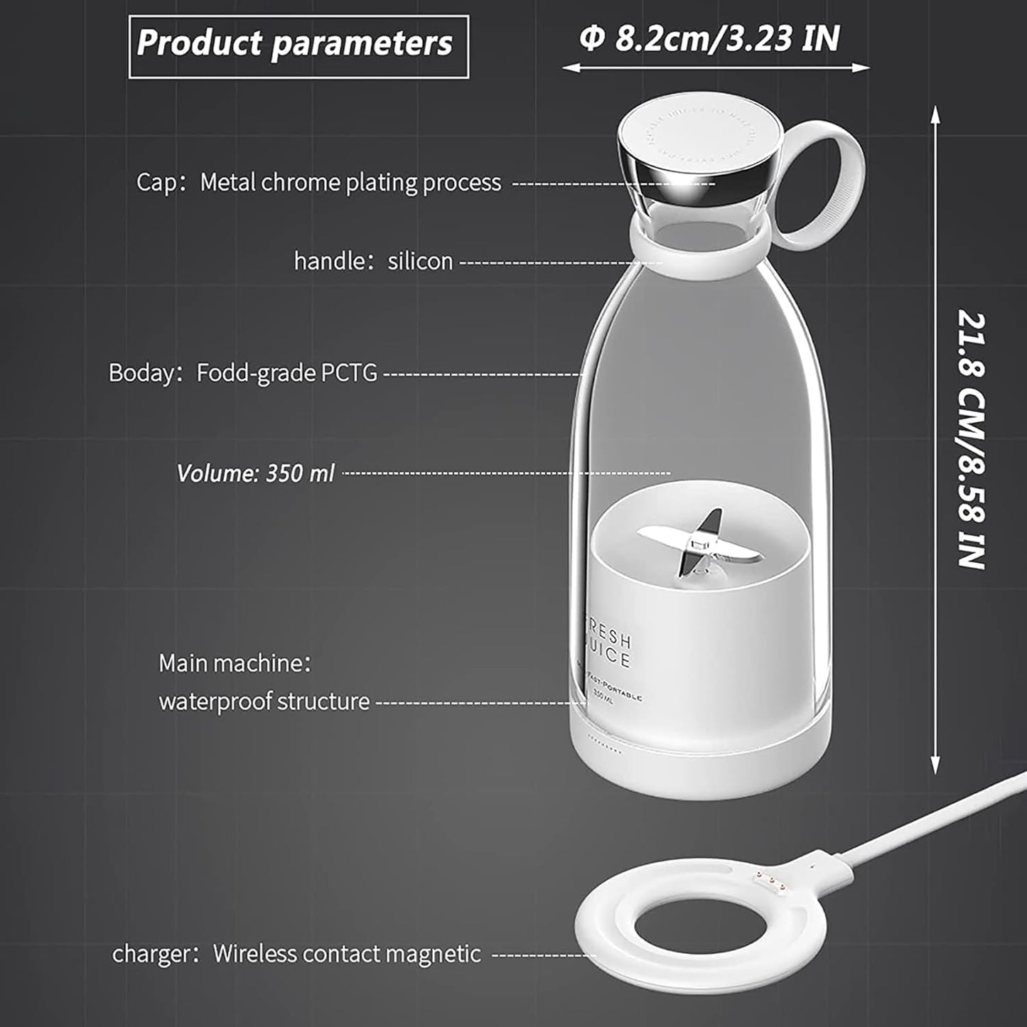 350ML Electric Juicer Blender Mixer USB Rechargeable Machine