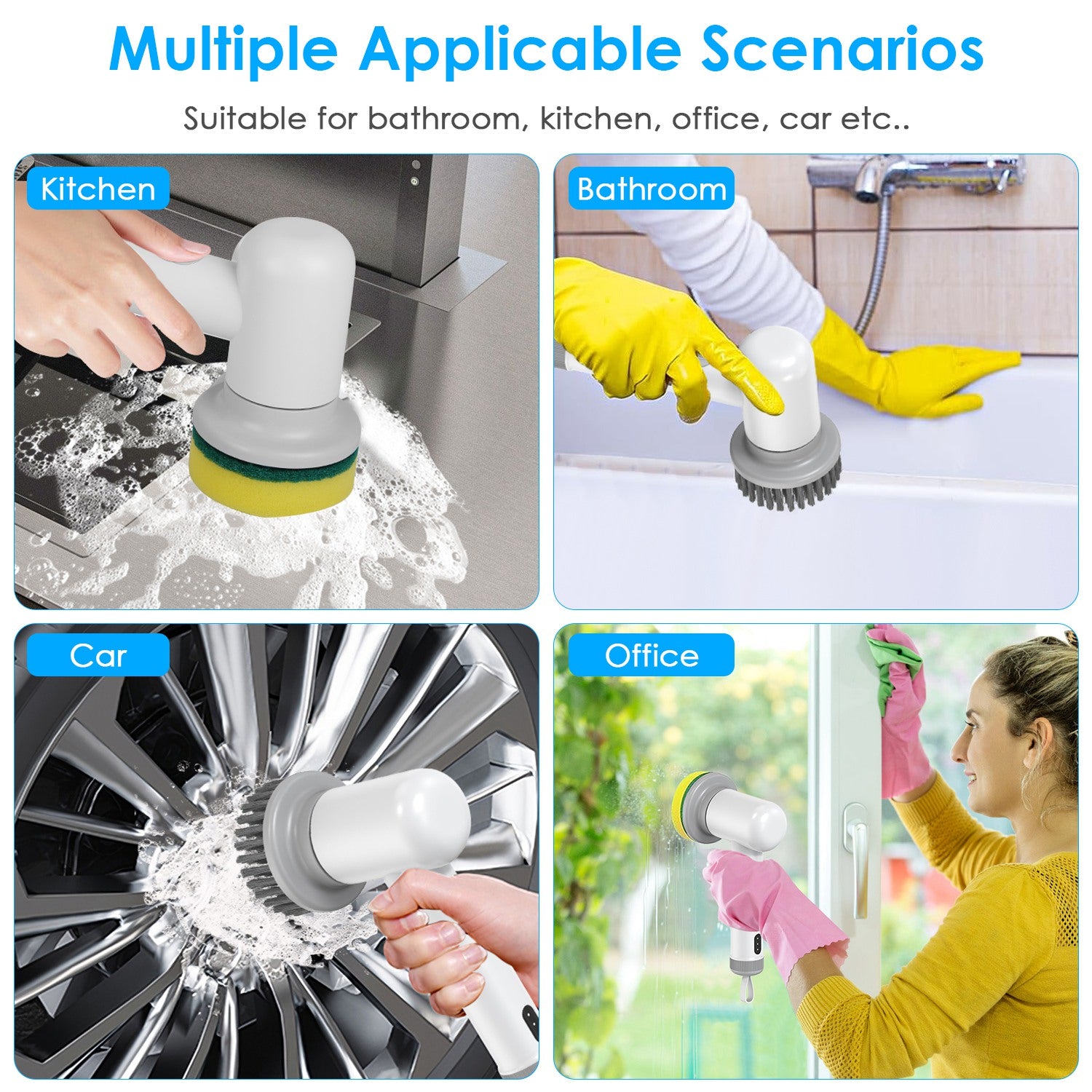 1Set Electric Handheld Spin Scrubber Cordless Cleaning Brush With 2 Rotating